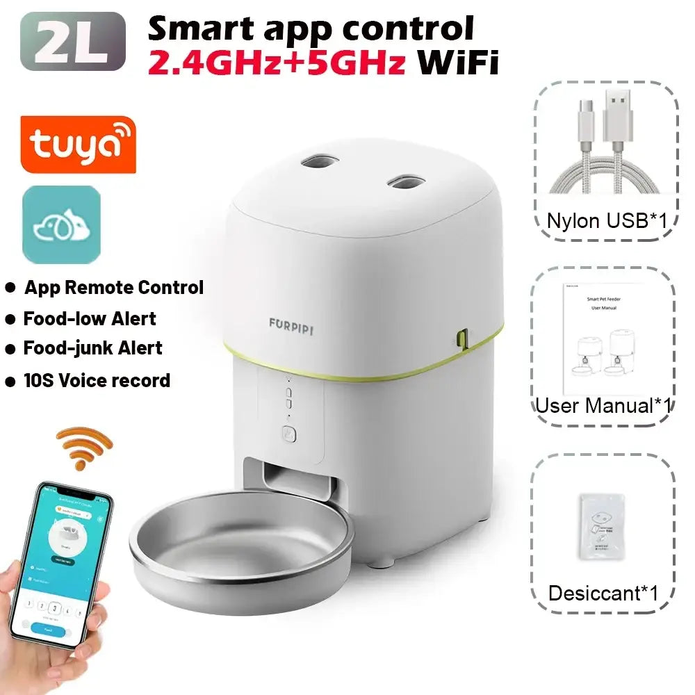 Distributeur de croquettes wifi 4L pour chien et chat - Application Tuya Blanche 2.1 L / Compatible avec les réseau 5 G