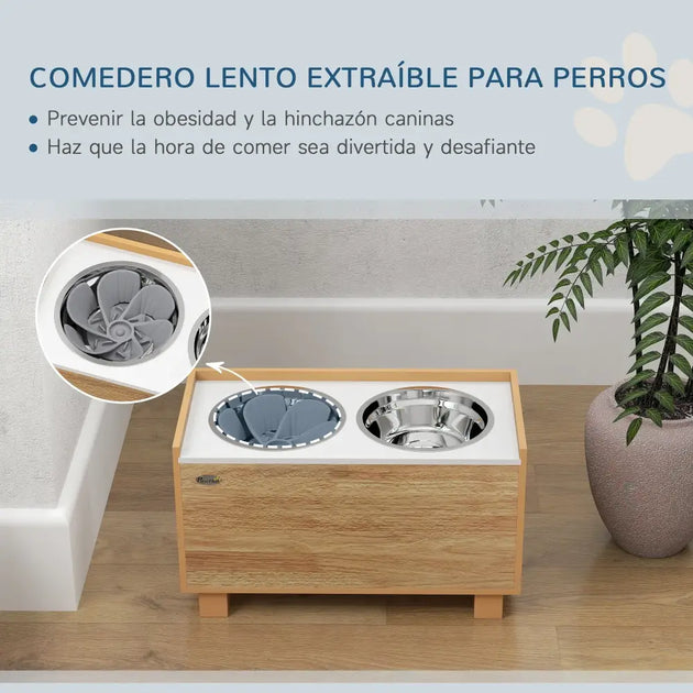 Distributeur surélevé pour chien en bois - Chène / 60X30X35.5 cm / Espagne - Mangeoire pour chien