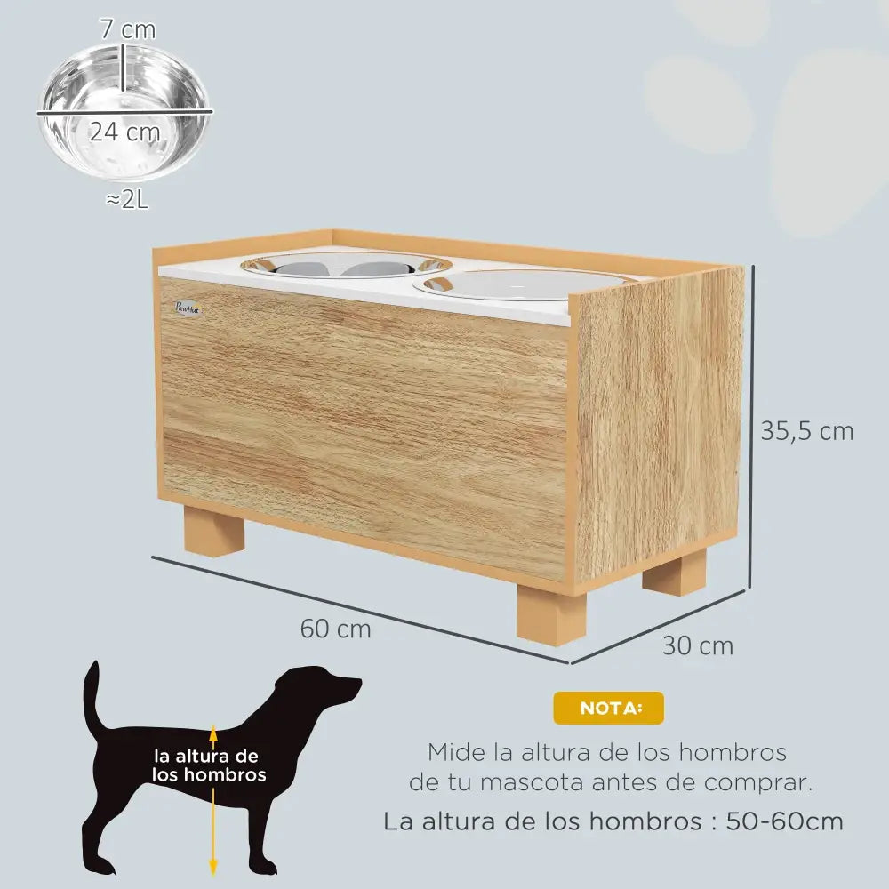Distributeur surélevé pour chien en bois - Chène / 60X30X35.5 cm / Espagne - Mangeoire pour chien