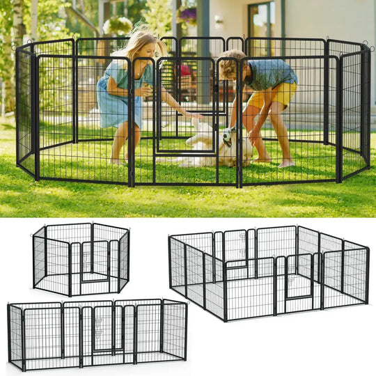 Enclos dressage chien pliable métal avec porte – Noir - Parc pour chien