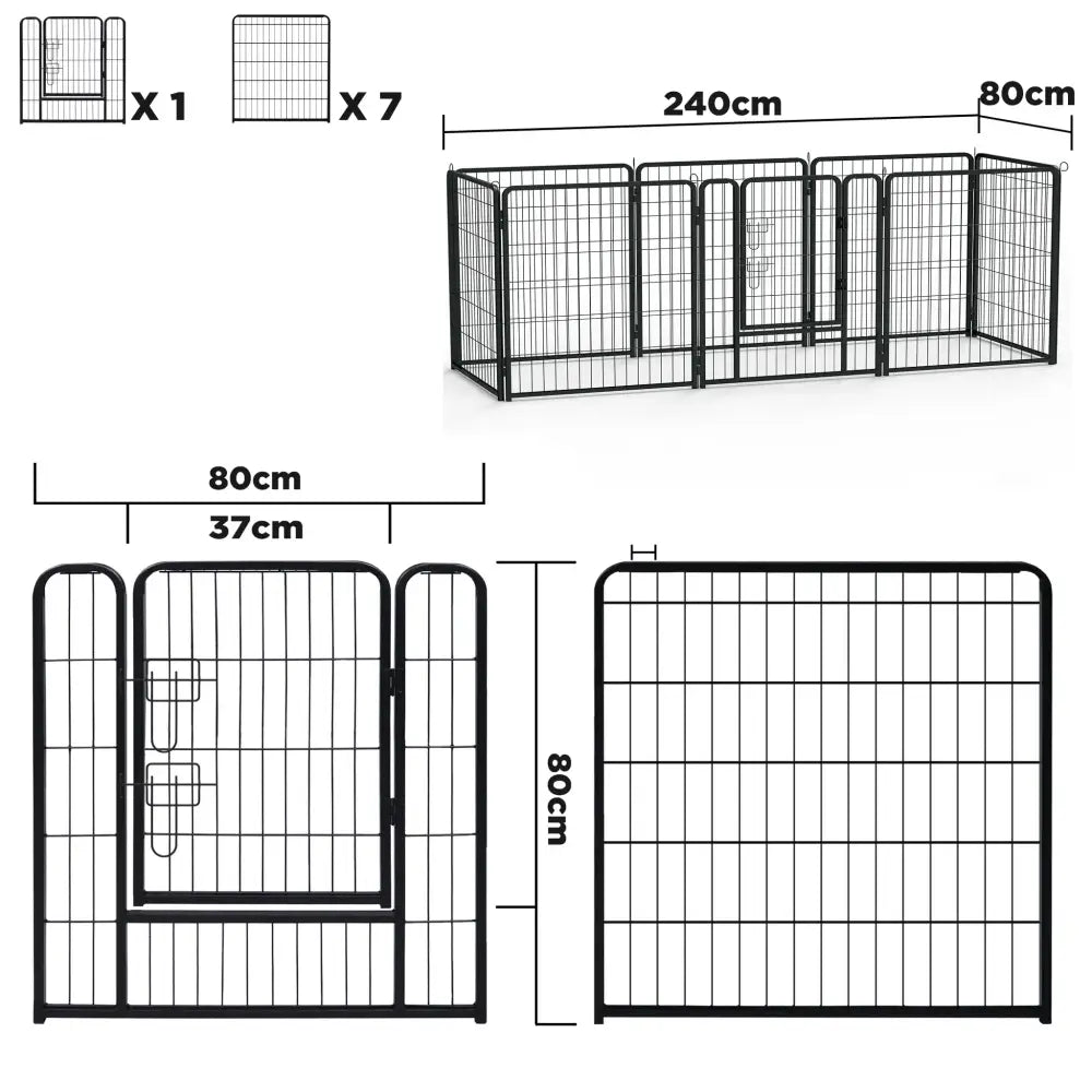 Enclos dressage chien pliable métal avec porte – Noir - Pologne / 8 Pièces - Parc pour chien