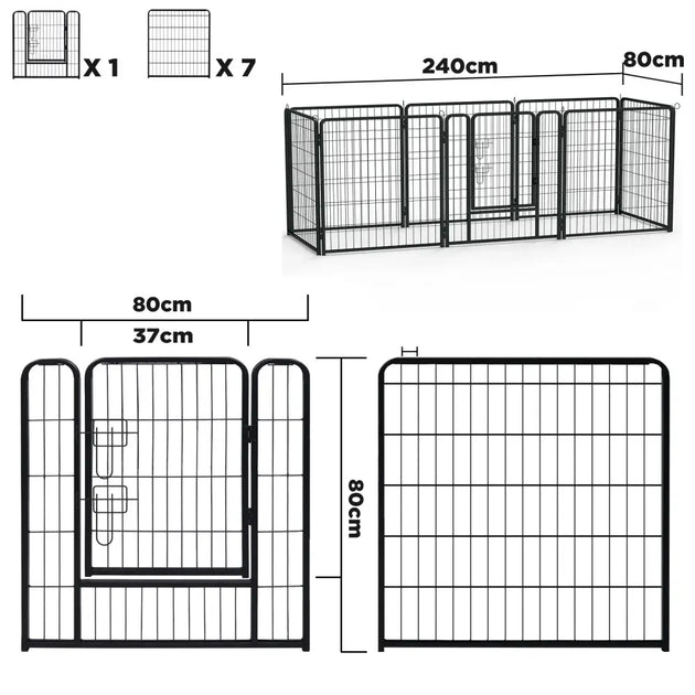 Enclos dressage chien pliable métal avec porte – Noir - Pologne / 8 Pièces - Parc pour chien