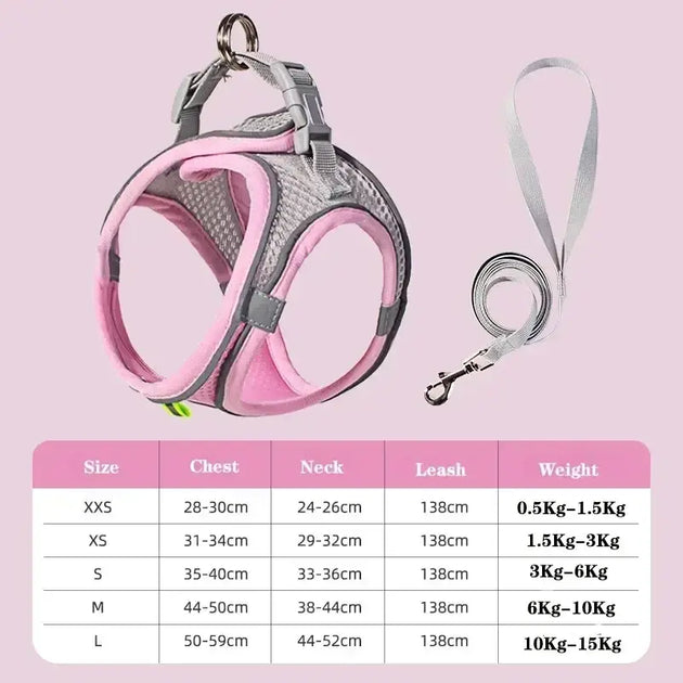 Ensemble harnais et laisse ajustable pour petit chien et chat - Rose / XS - Laisse et harnais pour chien