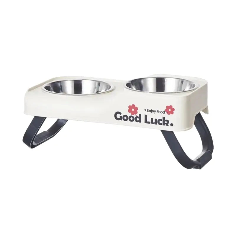 Gamelle pour chien double en inox surélevée - Blanc - Bol surélevé pour mangeoire pour chien