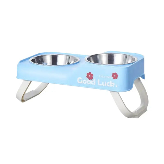Gamelle pour chien double en inox surélevée - Bleu - Bol surélevé pour mangeoire pour chien