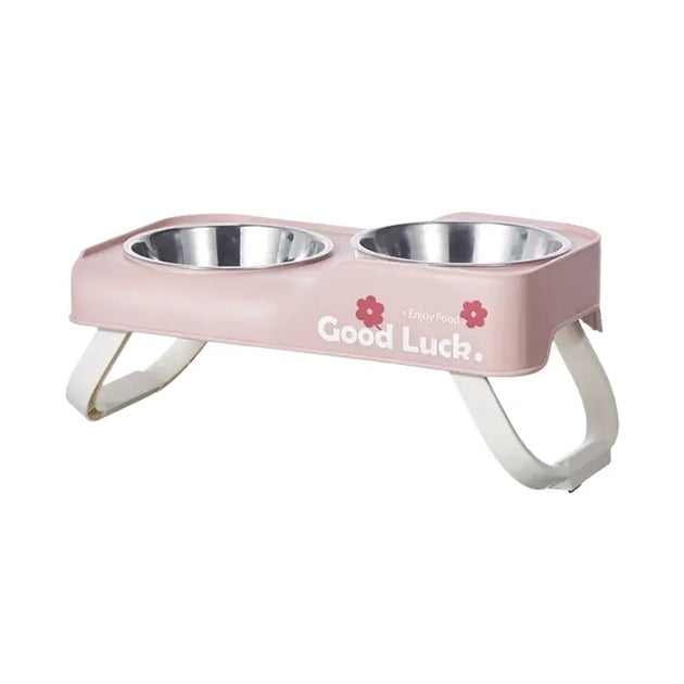 Gamelle pour chien double en inox surélevée - Rose - Bol surélevé pour mangeoire pour chien