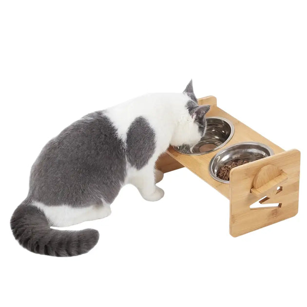 Gamelles pour petits chiens en acier inoxydable et bambou - Argent / Allemagne - Mangeoire pour chien