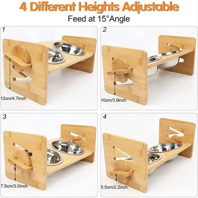 Gamelles pour petits chiens en acier inoxydable et bambou - Argent / Allemagne - Mangeoire pour chien