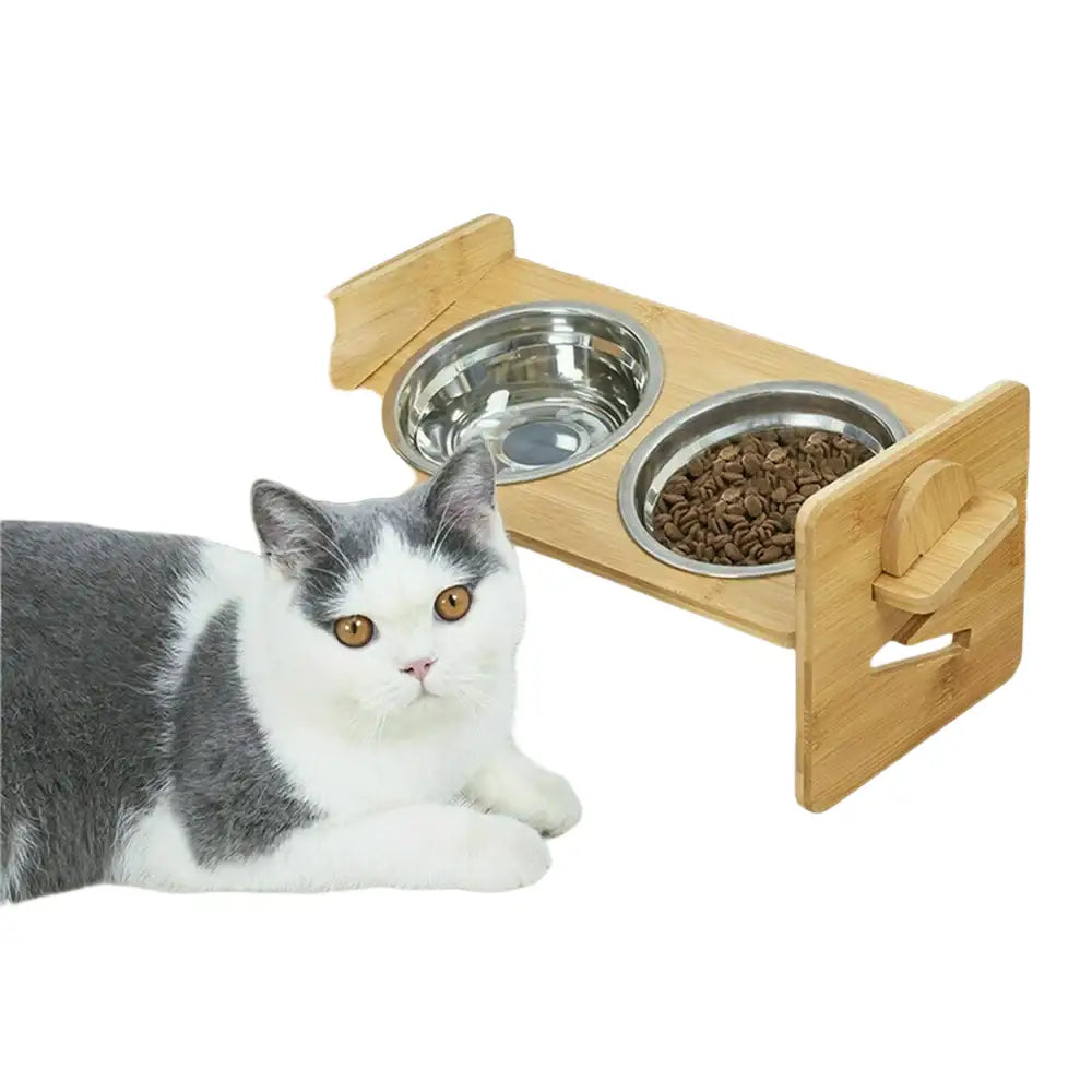 Gamelles pour petits chiens en acier inoxydable et bambou - Argent / Allemagne - Mangeoire pour chien