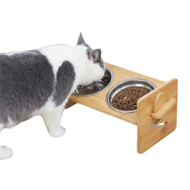 Gamelles pour petits chiens en acier inoxydable et bambou - Argent / Allemagne - Mangeoire pour chien