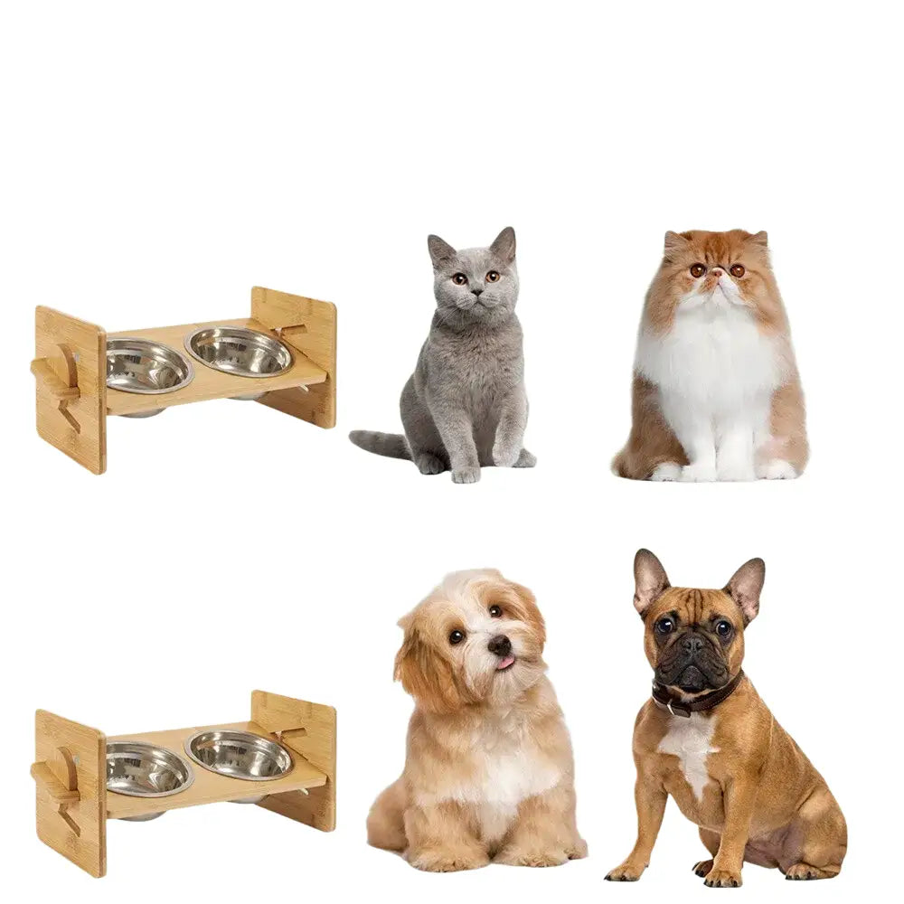 Gamelles pour petits chiens en acier inoxydable et bambou - Argent / Allemagne - Mangeoire pour chien