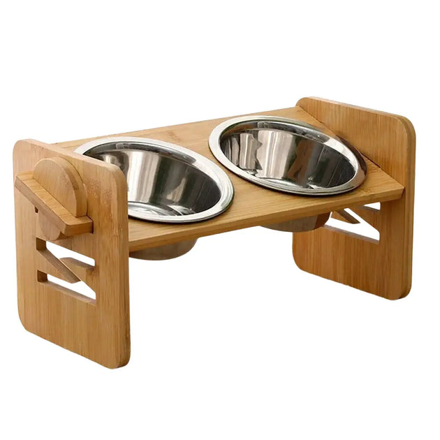 Gamelles pour petits chiens en acier inoxydable et bambou - Argent / Allemagne - Mangeoire pour chien