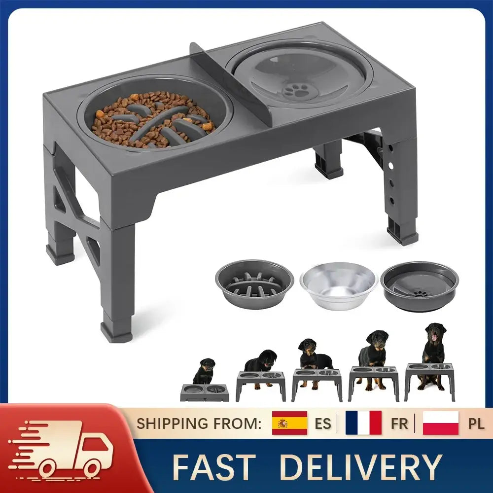 Gamelles surélevées ajustables en acier inoxydable pour chien - Bol surélevé réglable pour chien
