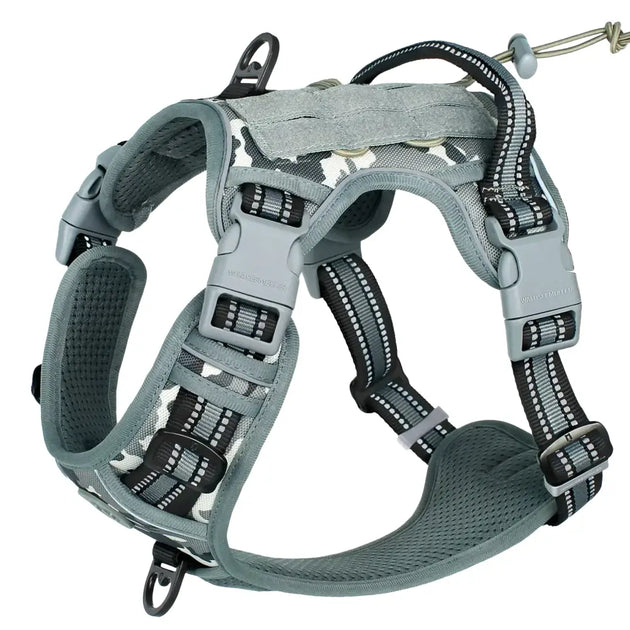 Harnais tactique pour chien olive MOLLE et réfléchissant - Gris clair / L - Harnais pour chien