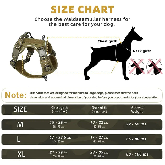 Harnais tactique pour chien olive MOLLE et réfléchissant - Harnais pour chien