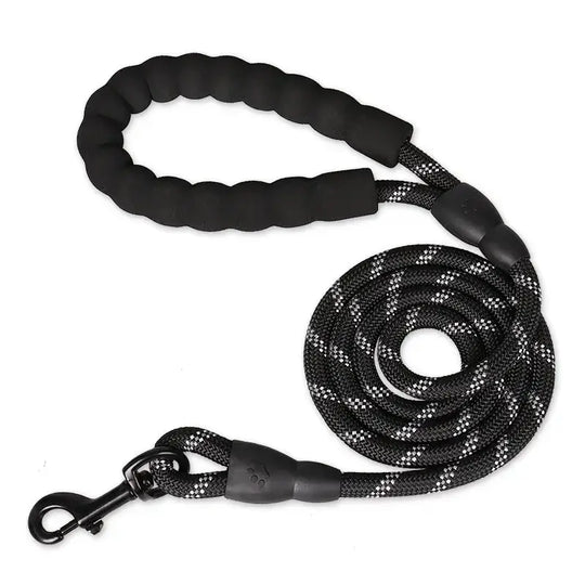 Laisse chien tressée bleue – Poignée en mousse ergonomique - Noir / 1.2cm 2M - Laisse pour chien
