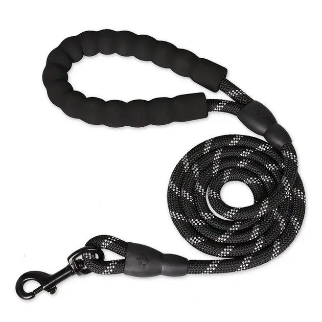 Laisse chien tressée bleue – Poignée en mousse ergonomique - Noir / 1.2cm 2M - Laisse pour chien