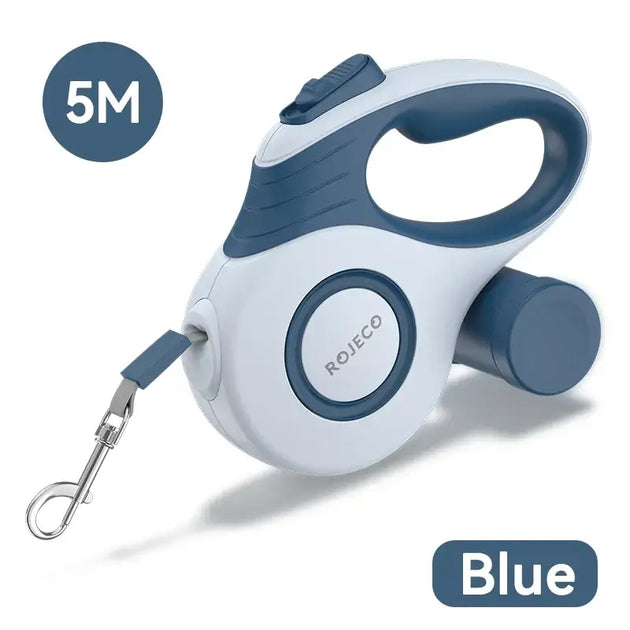 Laisse rétractable automatique Rojeco pour petits chiens et chats - Bleu / 5M - Laisse pour chien