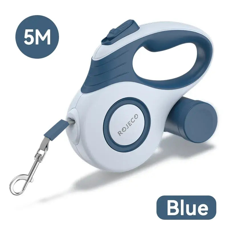 Laisse rétractable automatique Rojeco pour petits chiens et chats - Bleu / 5M - Laisse pour chien