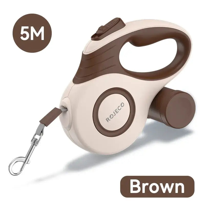 Laisse rétractable automatique Rojeco pour petits chiens et chats - Brun / 5M - Laisse pour chien