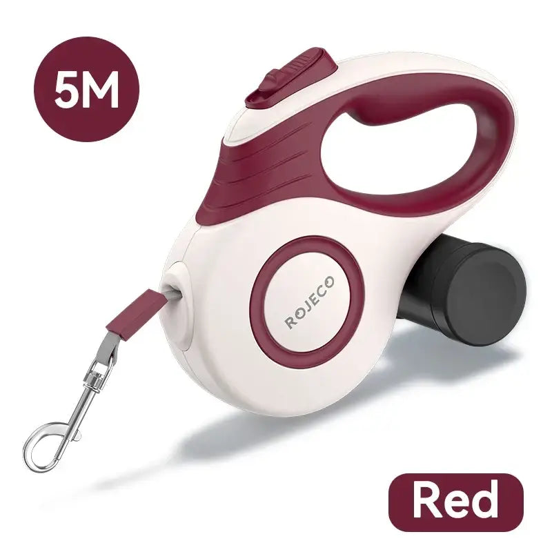 Laisse rétractable automatique Rojeco pour petits chiens et chats - Rouge / 5M - Laisse pour chien