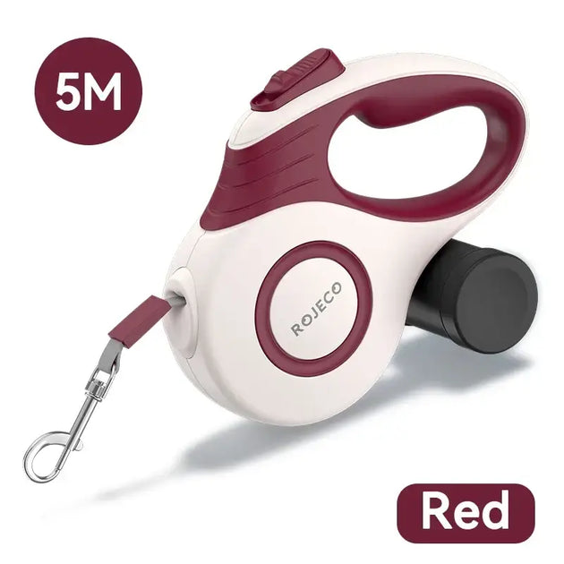 Laisse rétractable automatique Rojeco pour petits chiens et chats - Rouge / 5M - Laisse pour chien