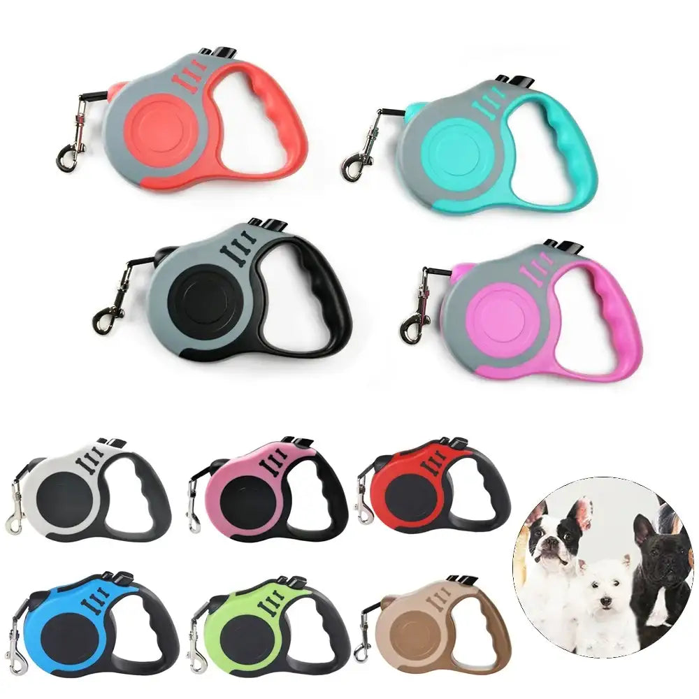 Laisse rétractable pour chien colorée, déclinée dans une variété de teintes vives, avec un design en plastique élégant.
