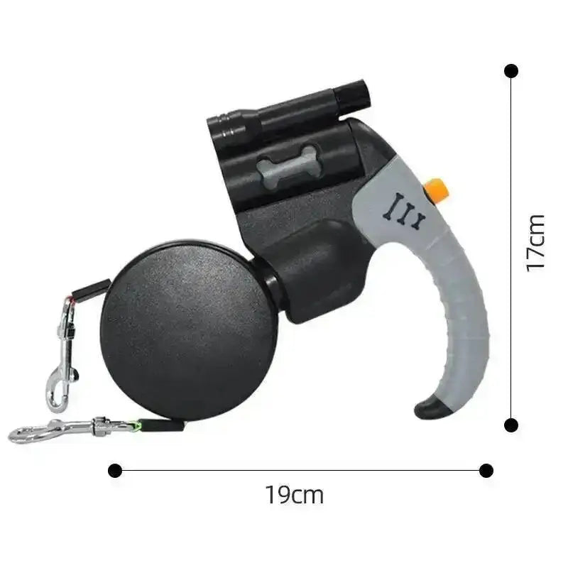 Laisse rétractable double chien 3m avec LED – Noir et gris - Laisse pour chien