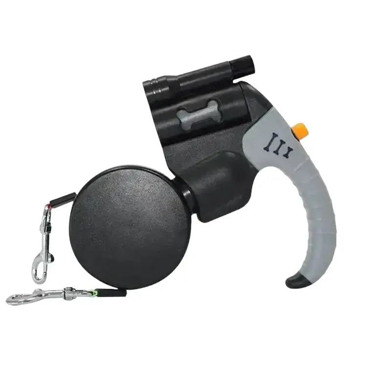Laisse rétractable double chien 3m avec LED – Noir et gris - Laisse pour chien