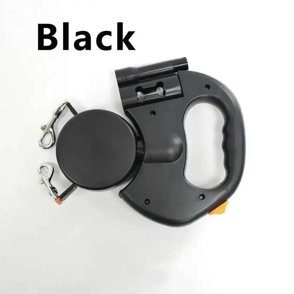 Laisse rétractable double chien 3m avec LED – Noir et gris - Style B Noir - Laisse pour chien