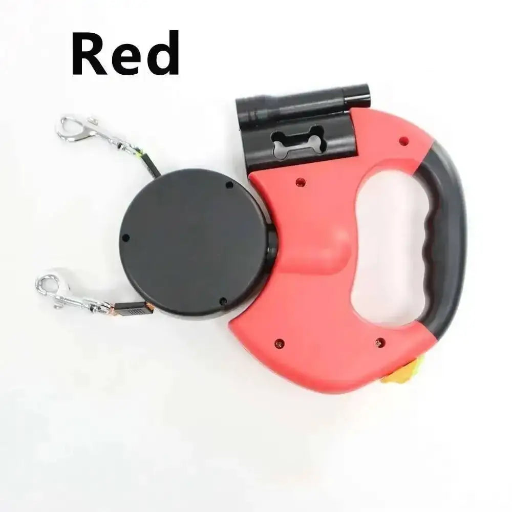 Laisse rétractable double chien 3m avec LED – Noir et gris - Style B Rouge - Laisse pour chien