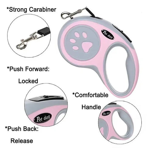 Laisse rétractable pour chien avec motif de patte - Laisse pour chien