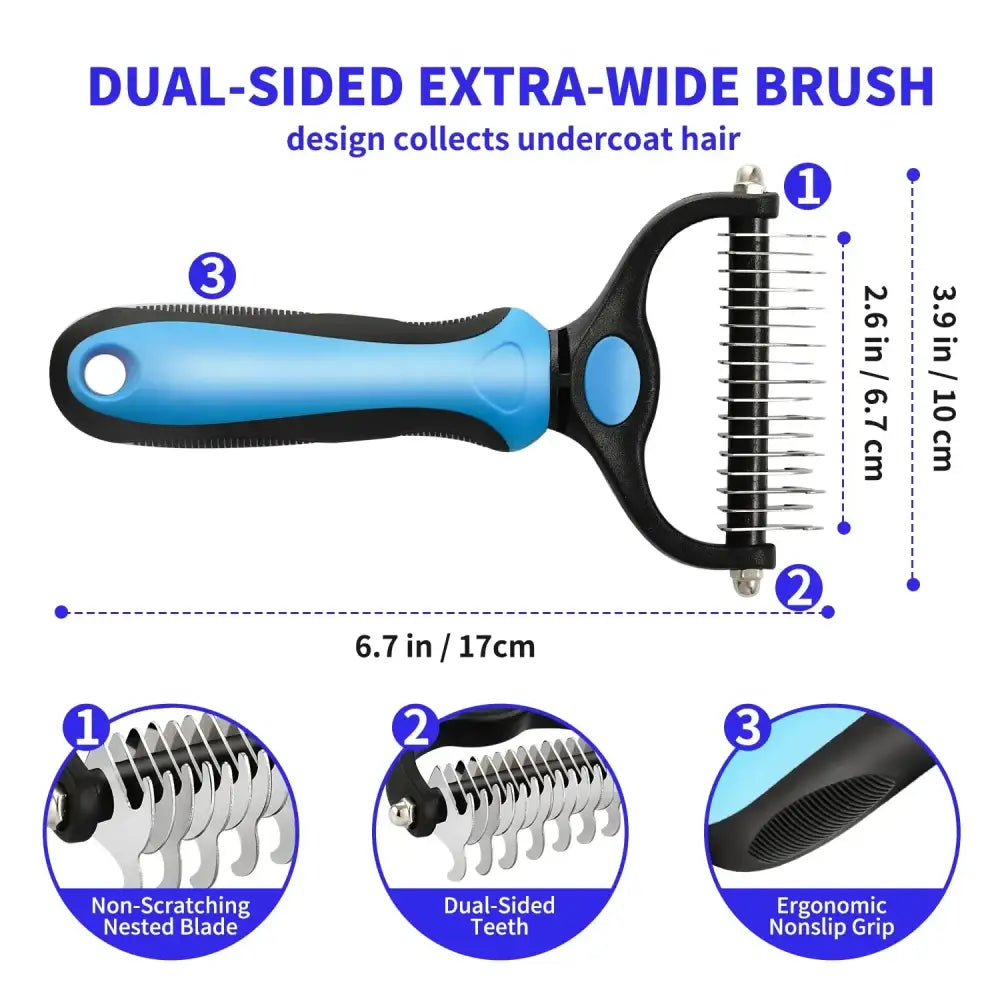 Peigne toilettage chien et chat démêlant – Bleu et noir - Brosse pour chien