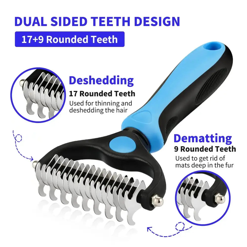 Peigne toilettage chien et chat démêlant – Bleu et noir - Brosse pour chien