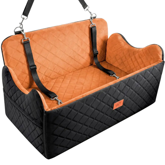 Siège auto à mémoire de forme pour chien avec rangement - Orange / Allemagne - Siège auto pour chien